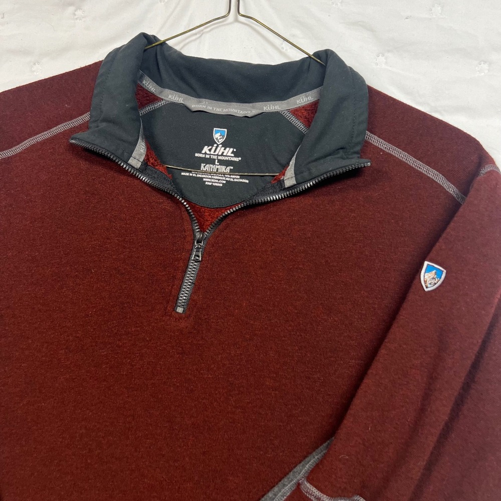 Kuhl Kashmira Mens Large 1/4 Zip Fleece Pullover Burgundy Heather Gray Sweater